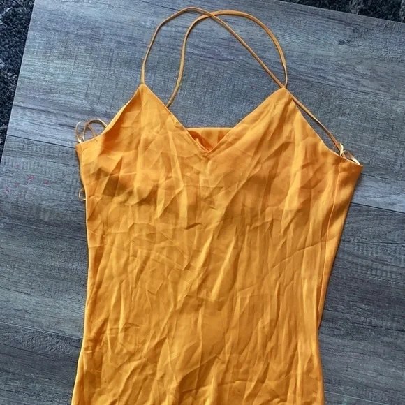 Topshop NWT Gold Orange Cowl Satin Slip On Midi Dress Size 8 - Picture 7 of 13